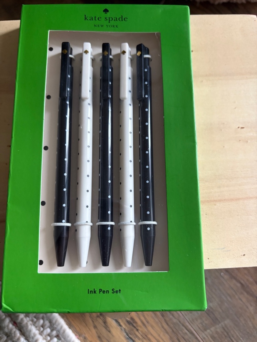kate spade Black & White Polka Dot Pen Set with Gold Accents - Picture 4 of 4